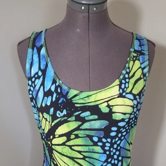 SZ6 Joseph Ribkoff Dress Butterfly Print Blue Green Patterned Midi Spring Fairy - Picture 4 of 8